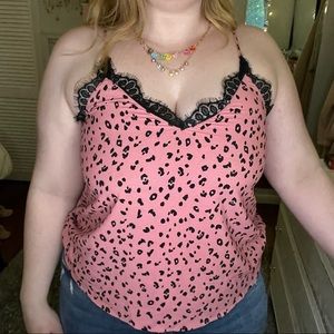 H&M Pink and black leopard print lace slip camisole